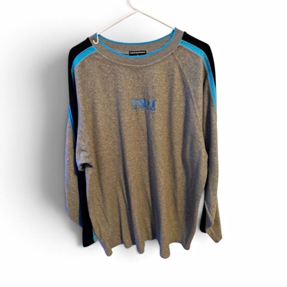 Fila Men's 2XL Gray/Blue/Black Colorblock Knit Crew Neck Pullover Sweater